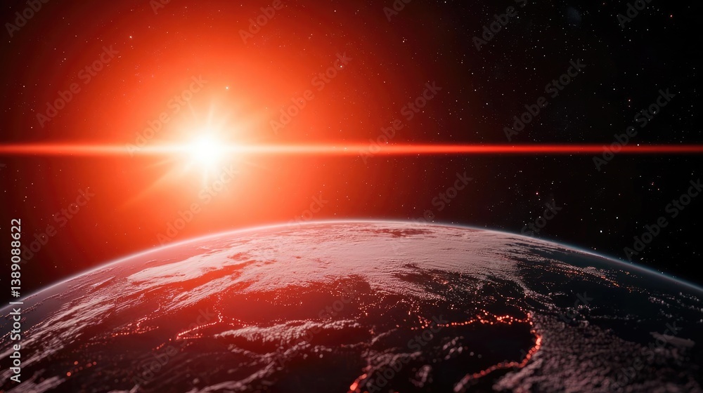 Poster earth with glowing network and wireless internet grid concept. a stunning view of earth with a radia