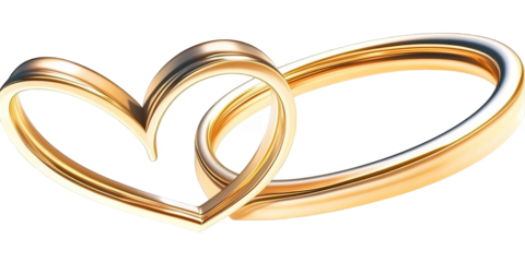 3D Render Golden Heart Wedding Ring Illustration On Transparent Background