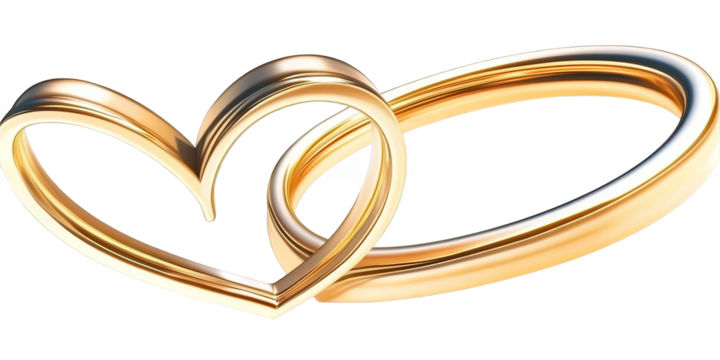 3D Render Golden Heart Wedding Ring Illustration On Transparent Background