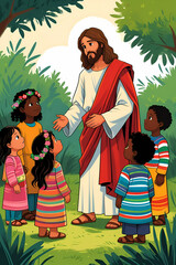 Jesus with Happy Children in a Garden