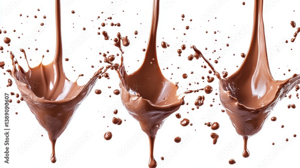 Poster captivating studio shot of luscious chocolate splash against a pristine white backdrop creating a dy