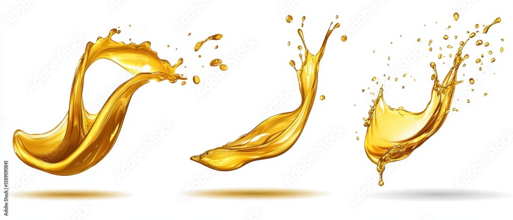 Aufkleber golden liquid splash collection on white background capturing dynamic flow and viscosity for industr