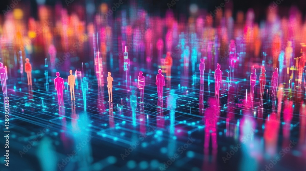 Aufkleber colorful digital figures on grid represent diverse customer insights for effective personalized mark