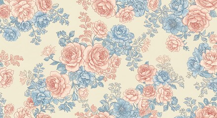Seamless Botanical Pattern with Delicate Flowers, Elegant Nature-Inspired Design