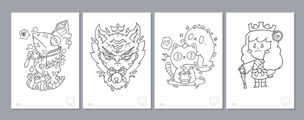 Doodle coloring page for children and adults. Black and white vector characters. Vector doodle illustration