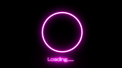 Loading icon animation sign symbol on black background. Abstract glowing neon circle frame. Abstract beautiful color neon circle frame loading. Neon light circle frame rotation loading icon.