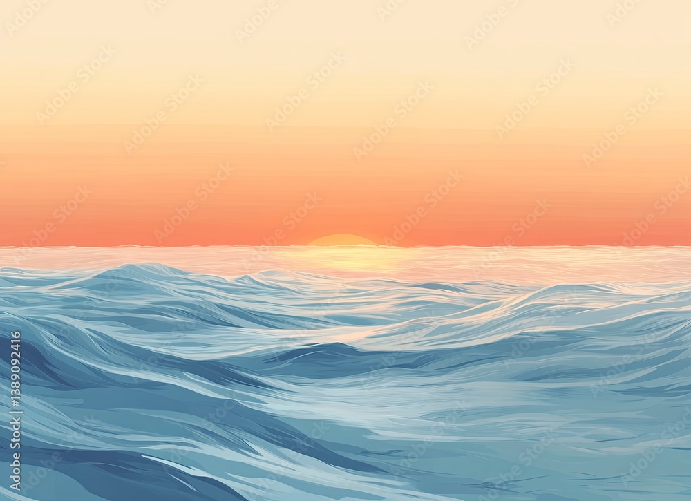 Poster blurred seawater with a sunset background. minimalist seascape. water surface in the ocean. soft foc