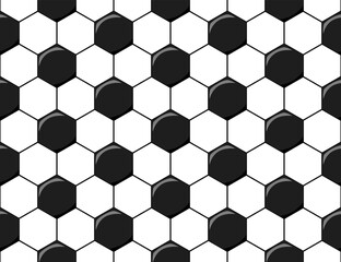 Seamless vector illustration of black and white soccer ball pattern background.