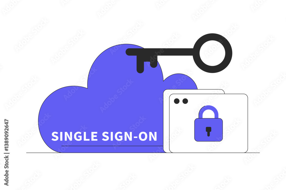 Aufkleber single sign-on,login easily with sso tool,data protection, cyber security and privacy concept. flat 