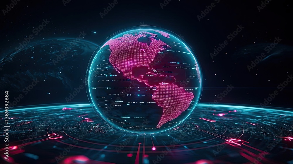 Poster earth with glowing network highlighting global cloud data concept. futuristic digital globe with vib