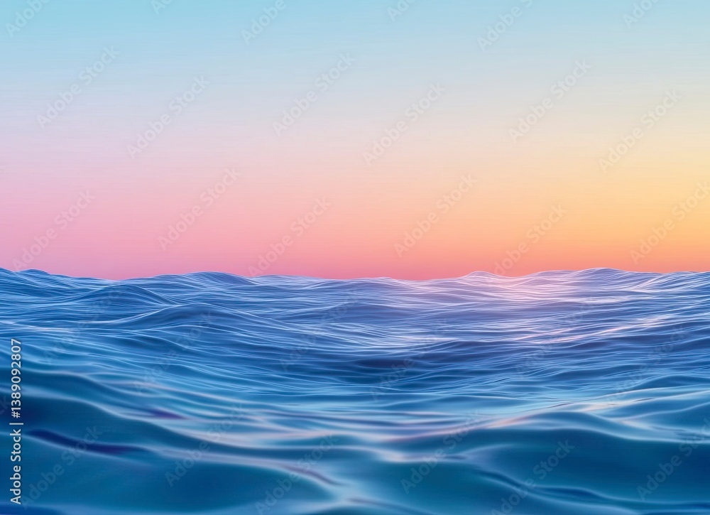 Poster blurred seawater with a sunset background. minimalist seascape. water surface in the ocean. soft foc
