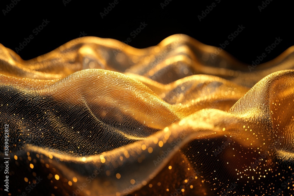 Poster abstract golden wave pattern with sparkling light particles on a dark background elegant and luxurio