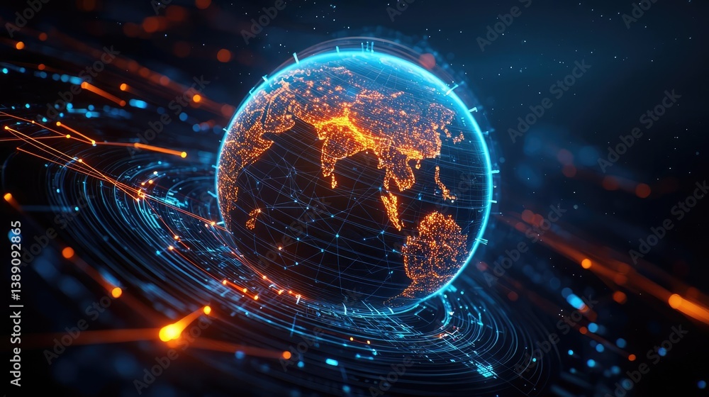 Poster earth with glowing network highlighting global cloud data concept. digital representation of earth w