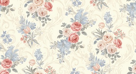 Seamless Botanical Pattern with Delicate Flowers, Elegant Nature-Inspired Design