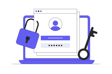 Online authentication, strong password for cyber security, high protection and safety for login account, secure data privacy. Flat Cartoon Vector Illustration, icon. Stylish abstract design 