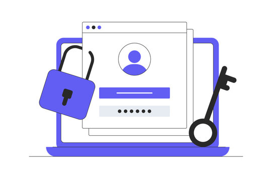 Online authentication, strong password for cyber security, high protection and safety for login account, secure data privacy. Flat Cartoon Vector Illustration, icon. Stylish abstract design 