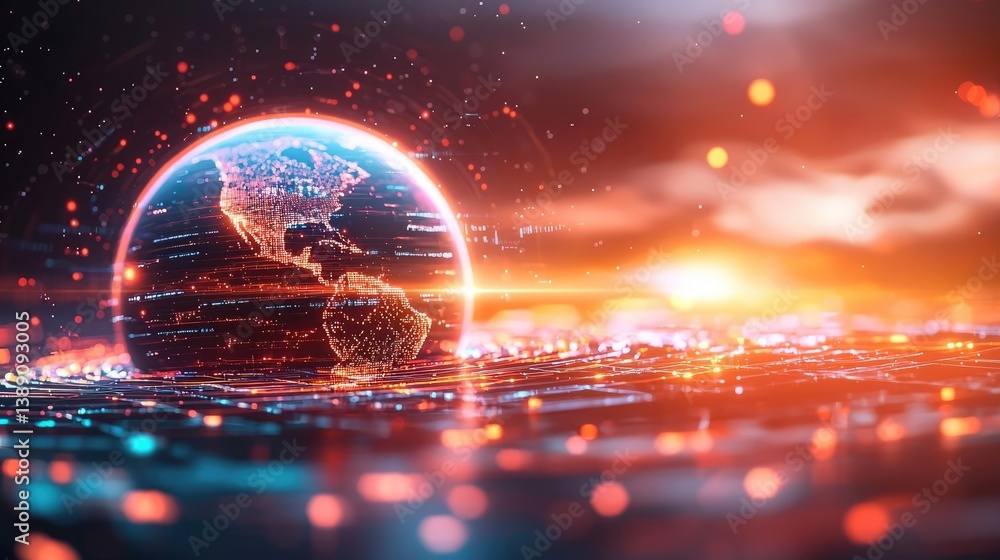 Poster earth with glowing network powered by cloud technology concept. vibrant digital representation of ea