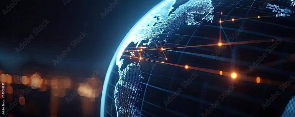 Aufkleber Earth with glowing network and wireless internet grid concept. A close-up view of Earth showcasing global network connections.
