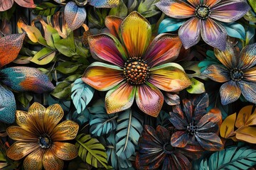 Vibrant floral metal wall art