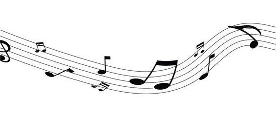 Vector musical melody with floating notes on staff lines. Elegant music score illustration for banners, posters, greeting cards, backgrounds, and creative projects in eps 10.