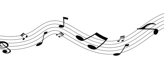 Vector musical melody with floating notes on staff lines. Elegant music score illustration for banners, posters, greeting cards, backgrounds, and creative projects in eps 10.