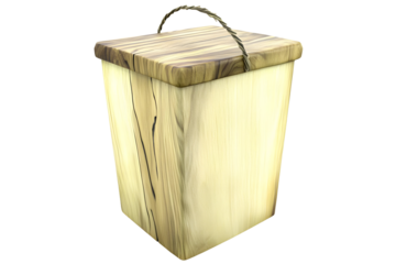 3D Render Of A Wooden Box With Lid Isolated On Transparent Background