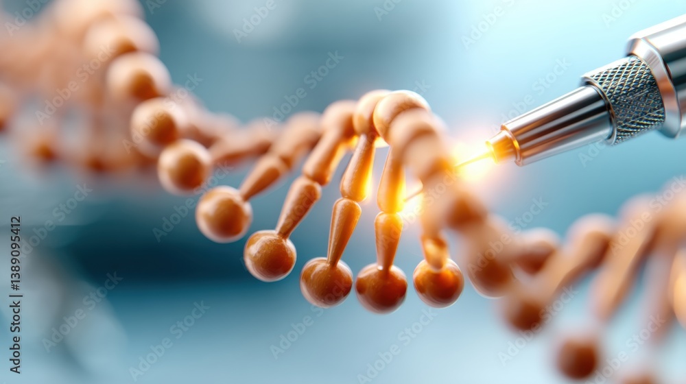 Poster a futuristic depiction of dna manipulation, highlighting precision technology interacting with a dou