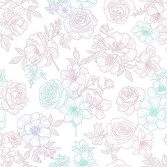 Stylish Hand-Drawn Floral Seamless Pattern, Elegant Floral Background Design
