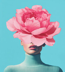 Abstract stylish floral portrait of a woman. Surreal composite image of woman and flowers on her head