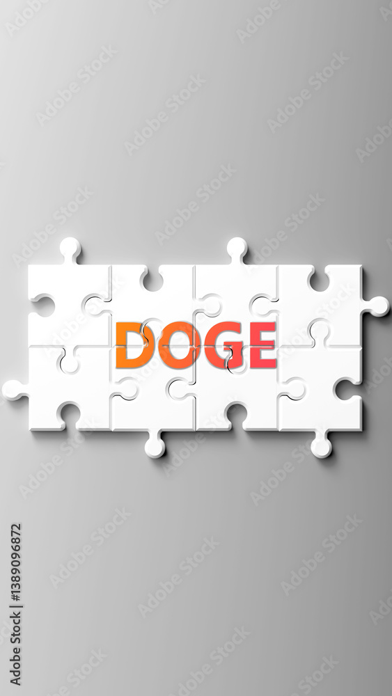 Poster doge complex like a puzzle - pictured as word doge on a puzzle pieces to show that doge is complex a