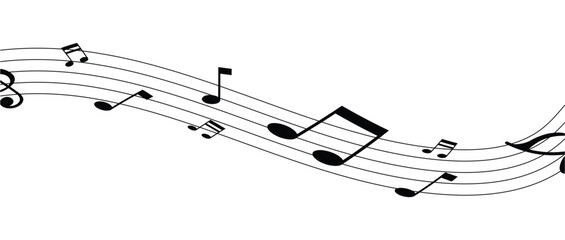 Fototapeta premium Song and music wave with notes on lines and clef. Orchestra melody notes wave pattern. Symphony vintage isolated vector backdrop or classic music concert sound monochrome background in eps 10.