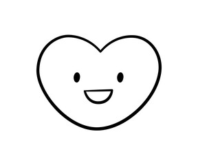 Cute doodle happy heart icon. Smile laughing heart. Love kawaii emoji. Hand drawn romantic emoticon. Good mood. Expression love shape. Vector illustration isolated on white background.