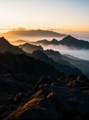 The magnificent mountain scenery in the morning glow