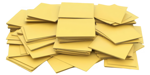 Abstract 3D Illustration of a Pile of Yellow Papers Against Isolated Background