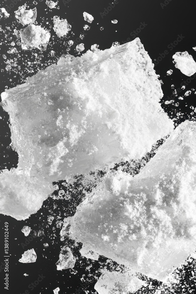 Poster dramatic close up of ice cubes floating against black background creating a cool refreshing and mode