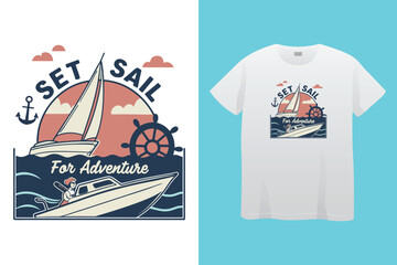 Nautical design. sketch sail graphic design. Can be used as t shirt printing design