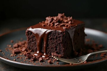 Chocolate Cake Slice with Ganache. 