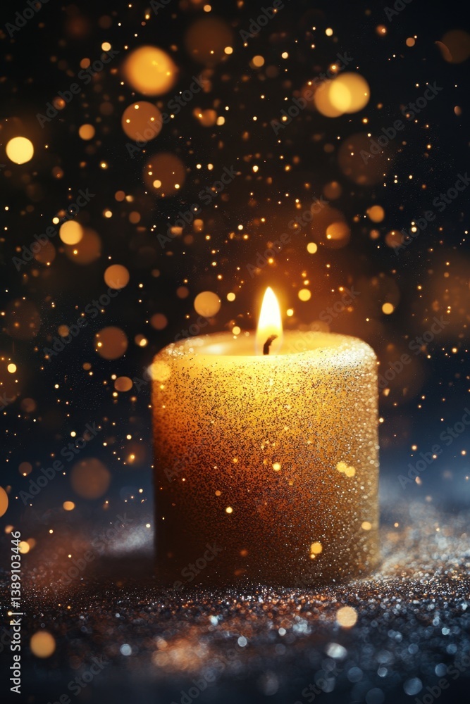 Poster warm glow of a golden candle casting a soft light in a dark room creating a magical atmosphere with 
