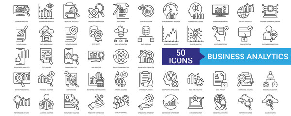 Business Analytics icon collection set with business analytics, descriptive analytics, predictive analytics, prescriptive analytics, data mining