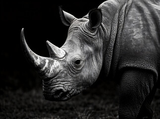 Black and white close - up of rhinoceros