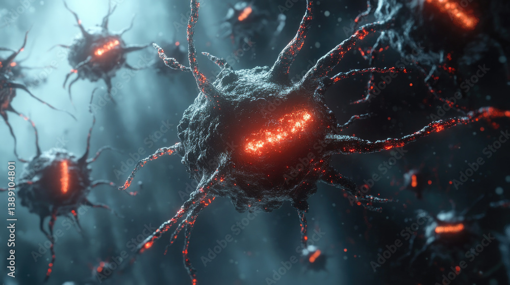 Poster microscopic view of futuristic nano robots operating within the human body for advanced medical trea