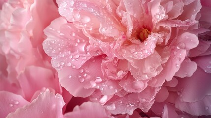 Close-up View of Pink Flower Petals with Water Droplets on Soft Background