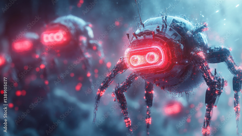 Poster microscopic view of futuristic nano robots operating within the human body for advanced medical trea