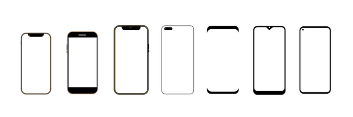 Realistic models smartphone with transparent screens. Smartphone mockup collection. Device front view. 