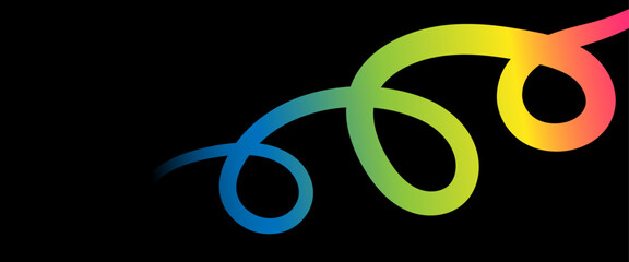 Abstract Lines with Color Gradient. Vector Squiggles Wave Shapes on a Black Background. Geometric Rainbow Ribbon.