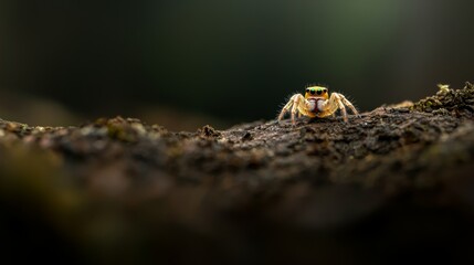 Fototapeta premium Bright Colored Spider on Natural Surface with Blurred Background