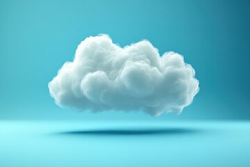 Fluffy White Cloud Floating in a Serene Blue Sky Studio Setting with Soft Lighting and Dreamy Atmospheric Perspective