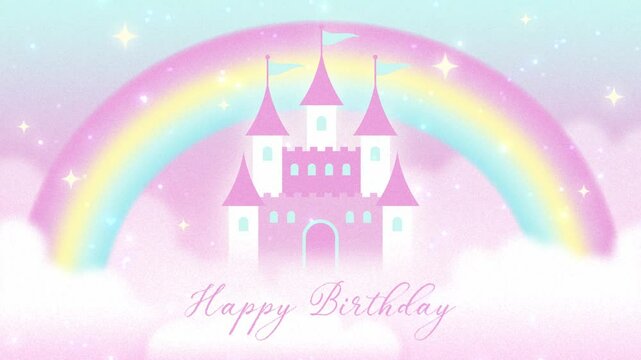 fairy background with a fairy tale castle and rainbow in the sky animation for Birthday, Baby Shower, etc.