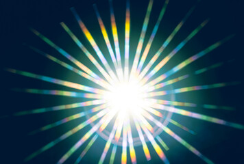 colorful flashy spotlight star made with optical star filter on camera