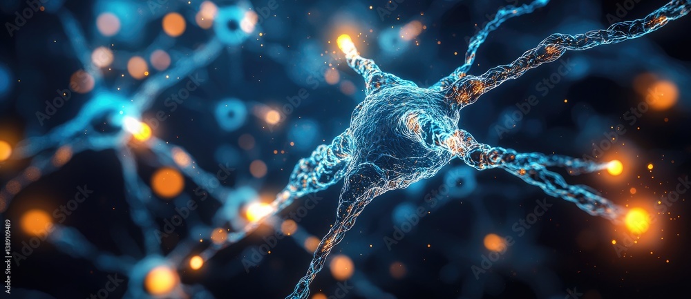 Poster a vibrant, abstract representation of neurons interconnected with glowing synapses, symbolizing comm